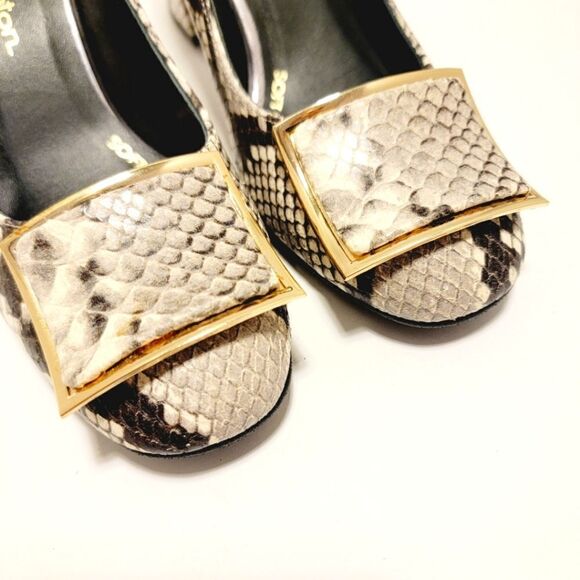 Pedro Anton Made in Spain Faux Snake Embossed Buckle Pumps Block Heel Shoes 36 - Picture 3 of 8